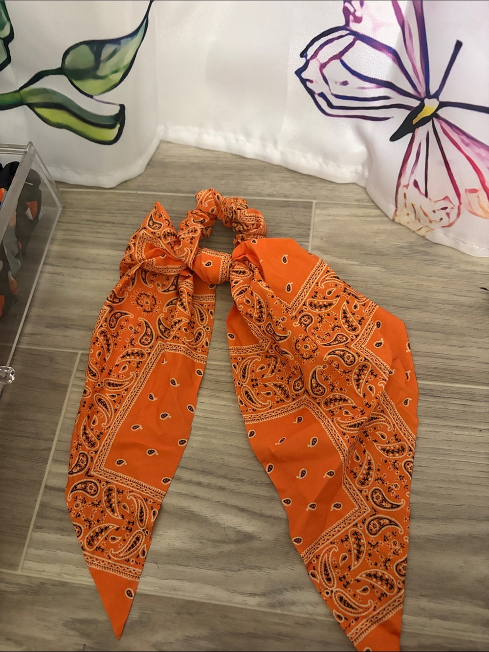 Orange Paisley Tie Scrunchie Headband